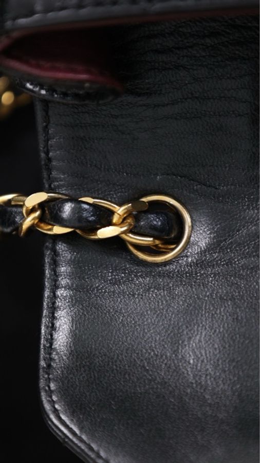 Chanel黑金牛皮书包扣菱格纹翻盖信封包单肩包-20
