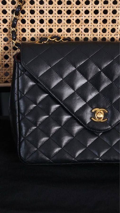 Chanel黑金牛皮书包扣菱格纹翻盖信封包单肩包-27