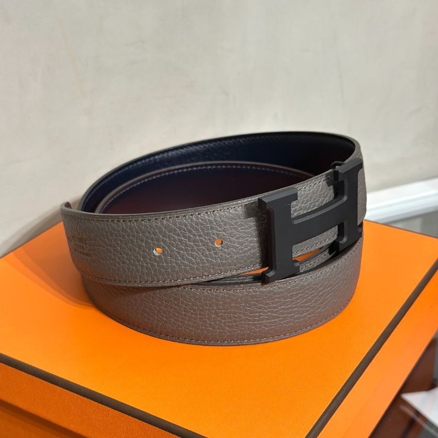 HERMES H黑釦雙面腰帶 - 深灰 90-1