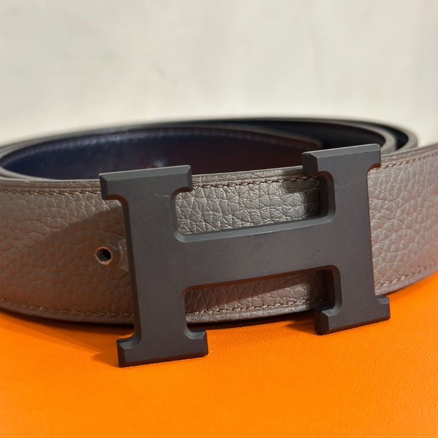 HERMES H黑釦雙面腰帶 - 深灰 90-5