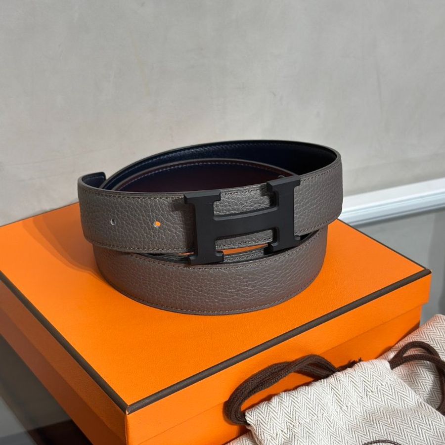 HERMES H黑釦雙面腰帶 - 深灰 90-7