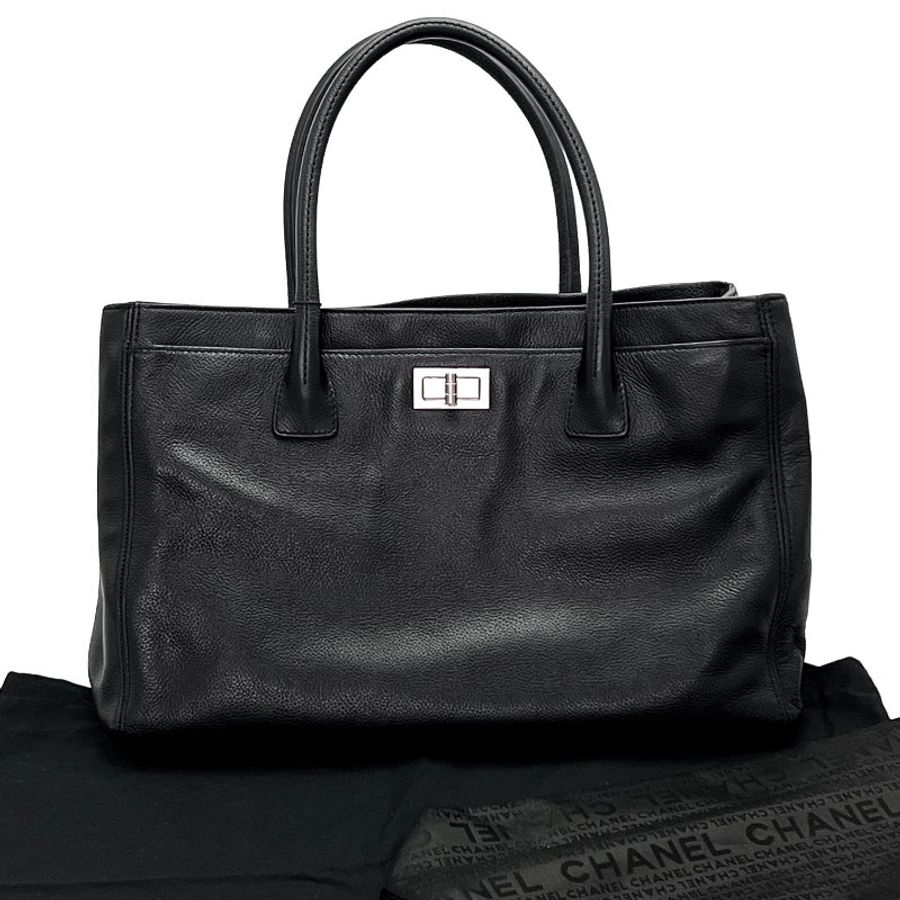 CHANEL 黑銀2.55荔枝牛 子母手提托特包  36*23*14 98新配件塵袋-3