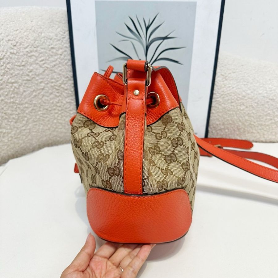 Gucci 橙色帆布拼皮水桶包-4