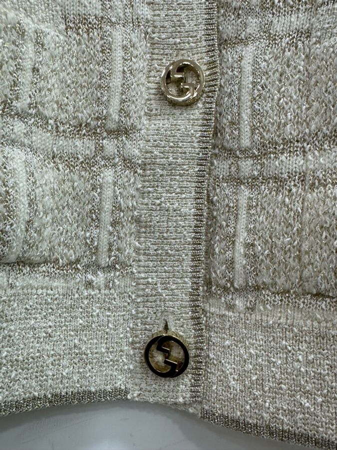 Gucci/古馳 金銀絲線格紋針織開襟衫 xxs-2