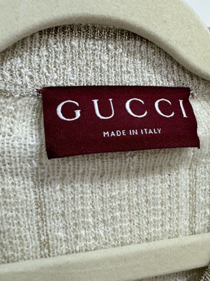 Gucci/古馳 金銀絲線格紋針織開襟衫 xxs-3