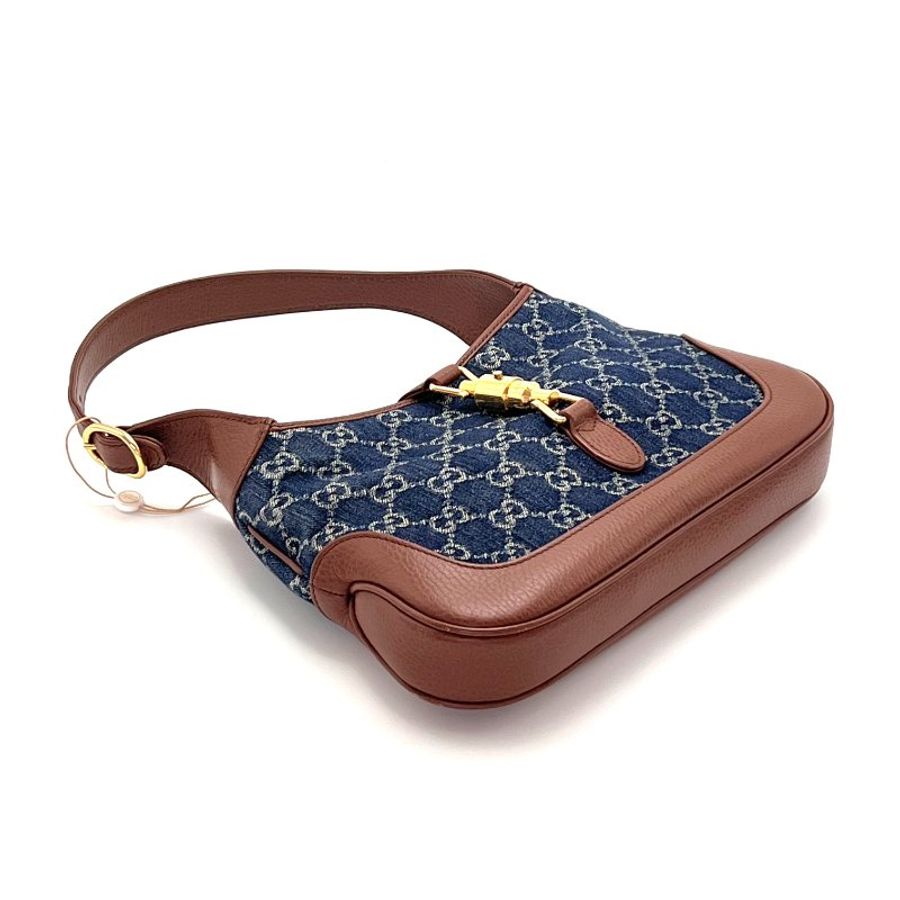 GUCCI 牛仔丹寧藍色金扣Jackie1961 手提肩背斜背包 27*18*4cm 98新配件塵袋-3