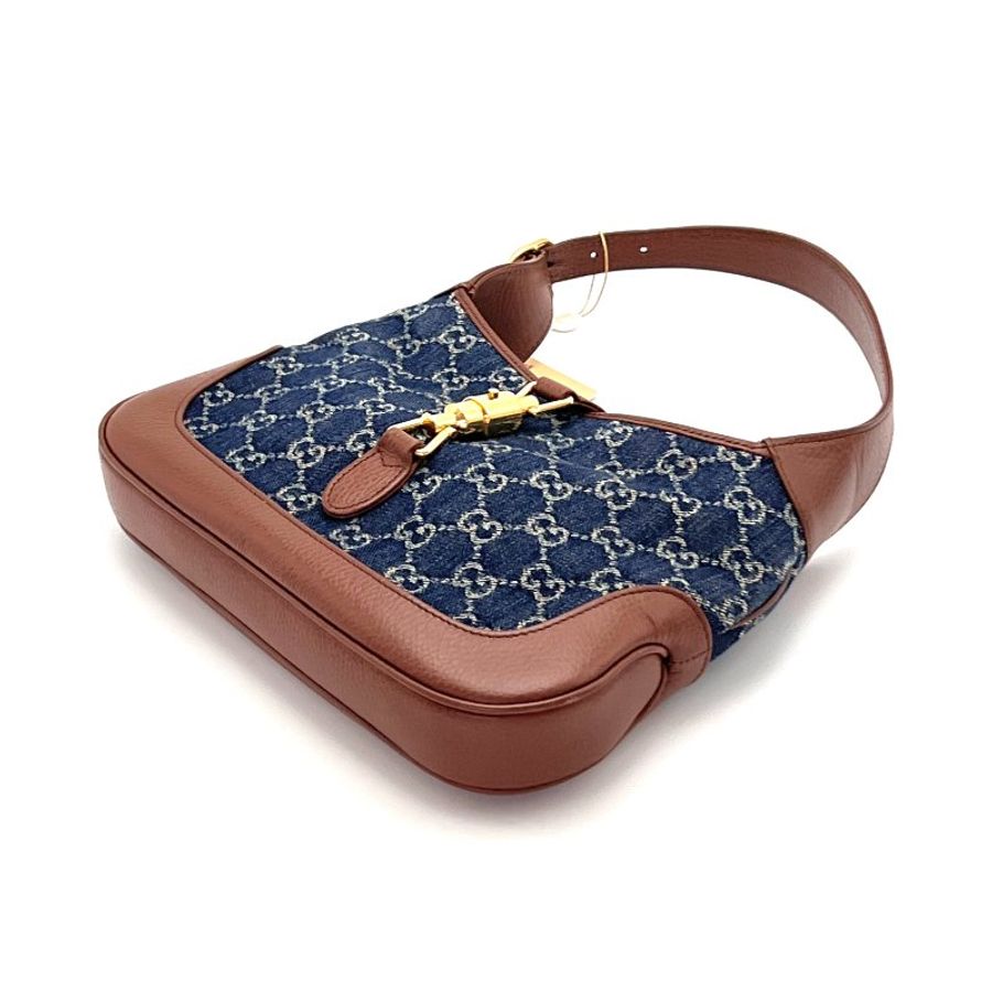 GUCCI 牛仔丹寧藍色金扣Jackie1961 手提肩背斜背包 27*18*4cm 98新配件塵袋-4