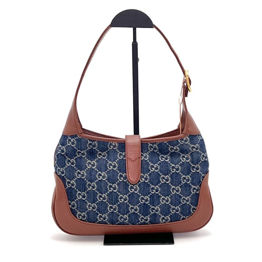 GUCCI 牛仔丹寧藍色金扣Jackie1961 手提肩背斜背包 27*18*4cm 98新配件塵袋-6