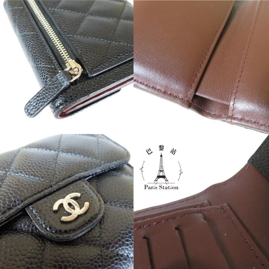 【巴黎站二手名牌專賣店】＊現貨＊CHANEL香奈兒真品＊黑色菱格荔枝金雙C釦式三折短夾-6