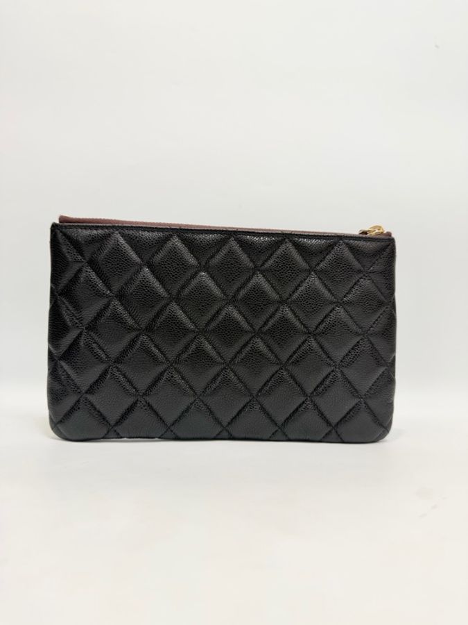 Chanel 黑荔枝皮金釦ㄧ字拉大零錢收納包-7