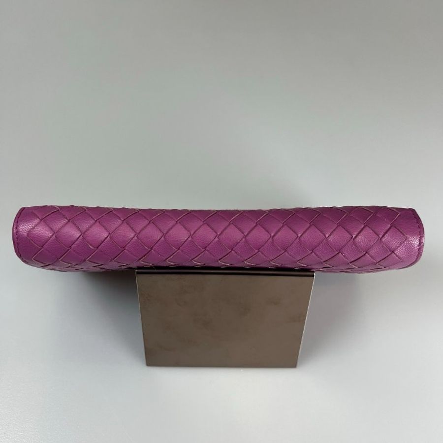 BV  紫色小編織掀蓋長夾-7