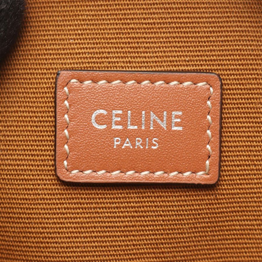 CELINE Triomphe 迷你斜背包，帆布皮革，黑色/棕色，二手-3