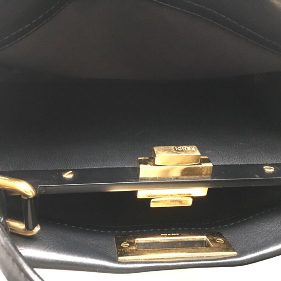 芬迪/Fendi  peekaboo中號 黑色光面牛皮金扣 手提單肩用兩包 33*25.5*10-12
