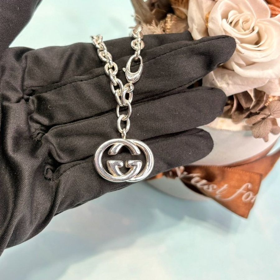 GUCCI Interlocking 經典雙G純銀手鍊-1