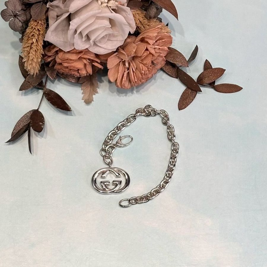 GUCCI Interlocking 經典雙G純銀手鍊-5