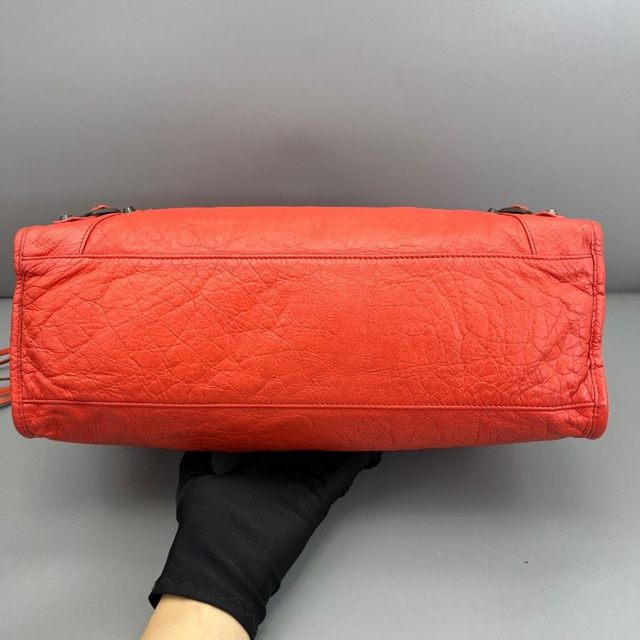 97新 二手Balenciaga巴黎世家机车包大号橘红色/-8