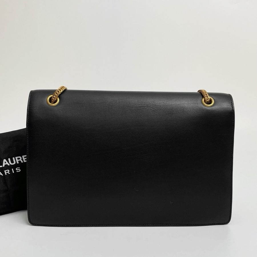 YSL 聖羅蘭 信封鏈條包 黑色牛皮 兩側復古鉚釘裝飾-8