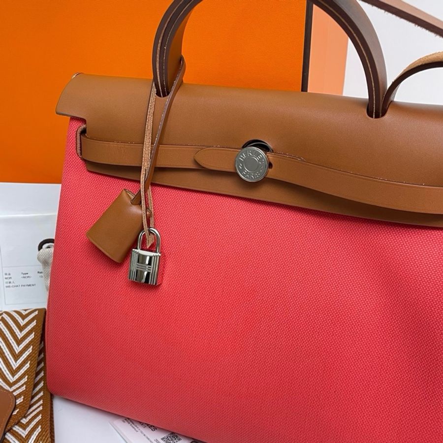 Hermes 愛馬仕 herbag31 德州玫瑰紅 銀扣 B刻 31*25*11-7