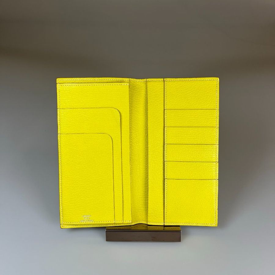 HERMES □O刻 檸檬黃洞洞對折長夾-6