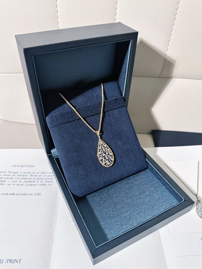 Buccellati 布契拉提 RAMAGE 雙色金水滴月桂葉鑽石項鍊-2