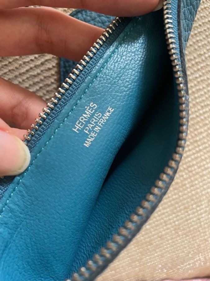 超划算9.9新 Hermès Dogon Duo 湖水藍 Togo 銀扣 長夾 護照夾-3