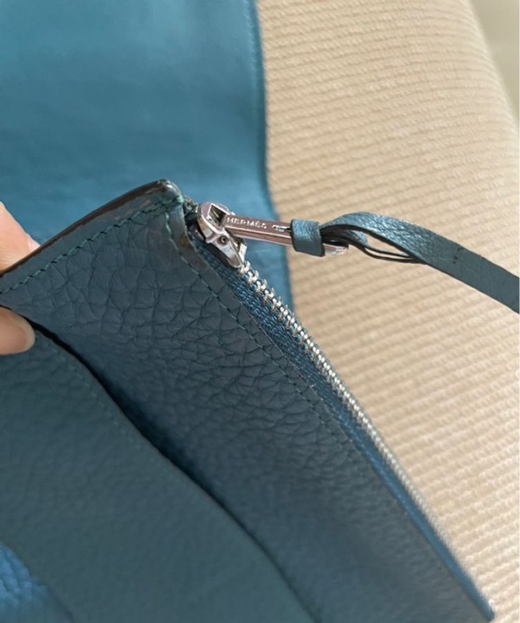 超划算9.9新 Hermès Dogon Duo 湖水藍 Togo 銀扣 長夾 護照夾-7