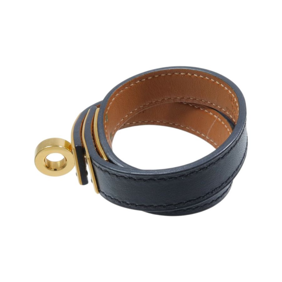 HERMES Box Calf皮革/金屬Kelly Double Tour手鏈Noir-1
