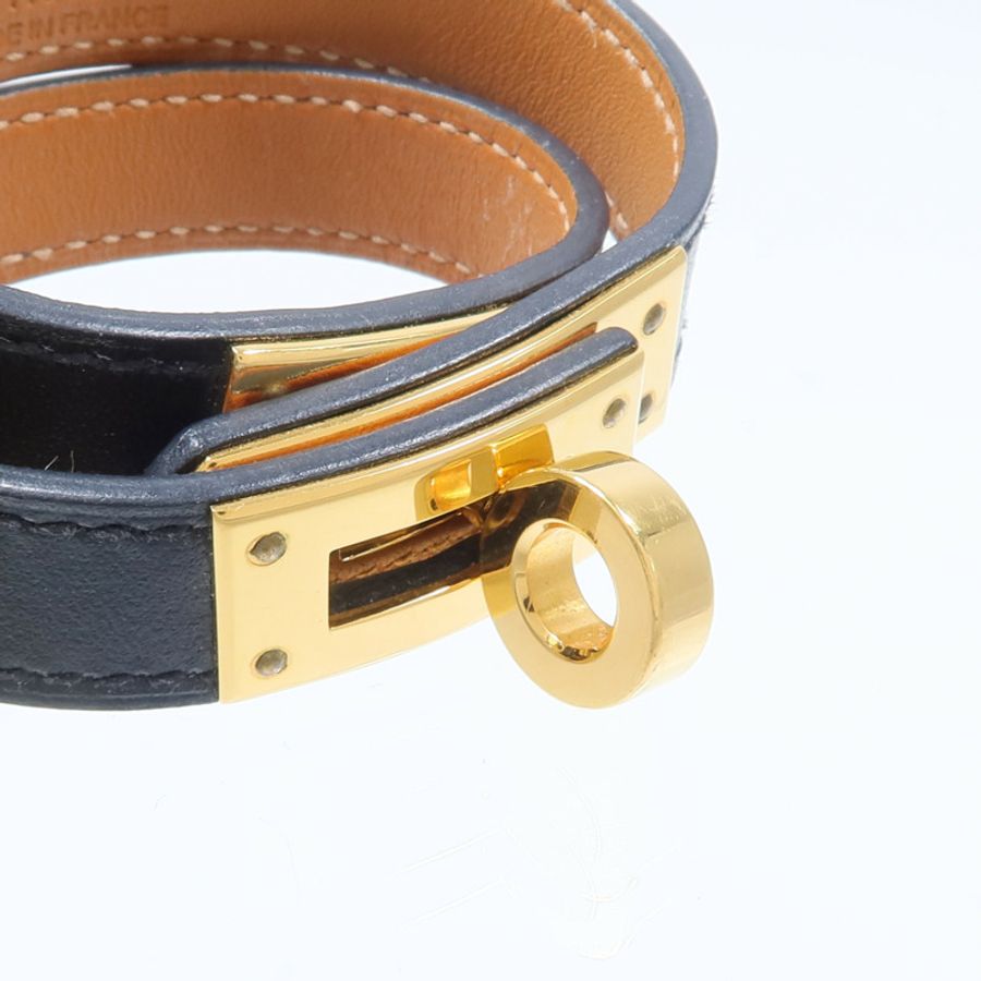 HERMES Box Calf皮革/金屬Kelly Double Tour手鏈Noir-5
