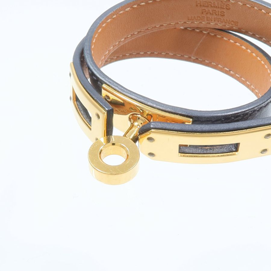 HERMES Box Calf皮革/金屬Kelly Double Tour手鏈Noir-6