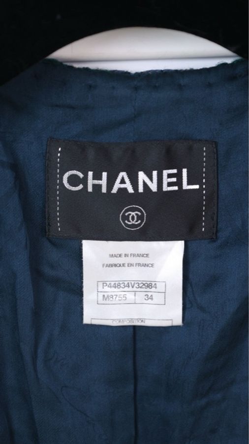 Chanel 12年孔雀绿粗花呢四口袋crop短外套-11
