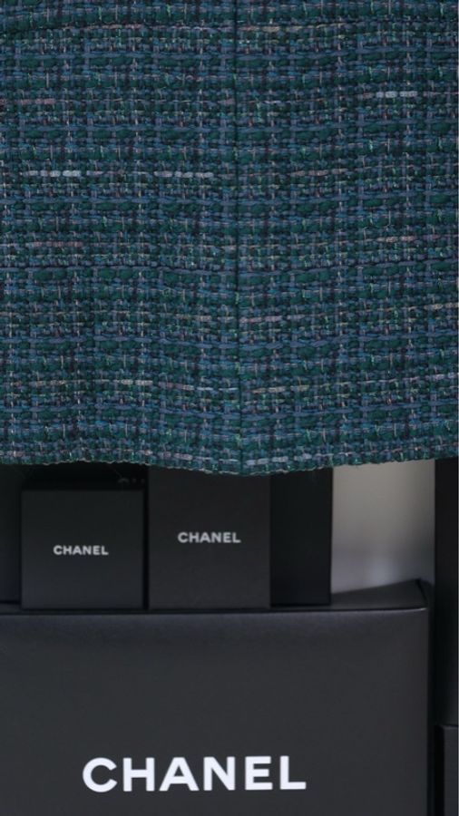 Chanel 12年孔雀绿粗花呢四口袋crop短外套-18
