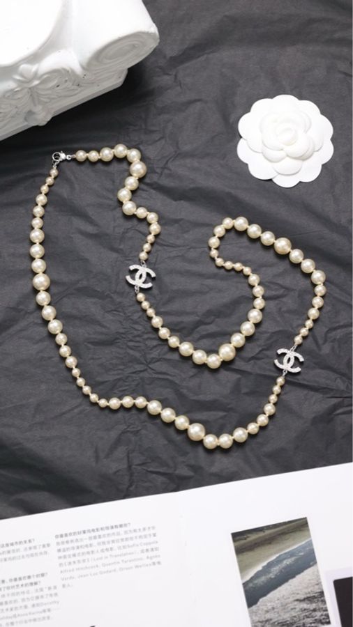 Chanel 07年白色珍珠cc项链-8