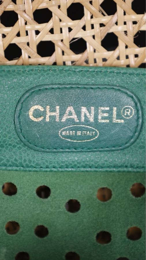 Chanel 3开绿色荔枝皮镂空cc字母包tote包-6