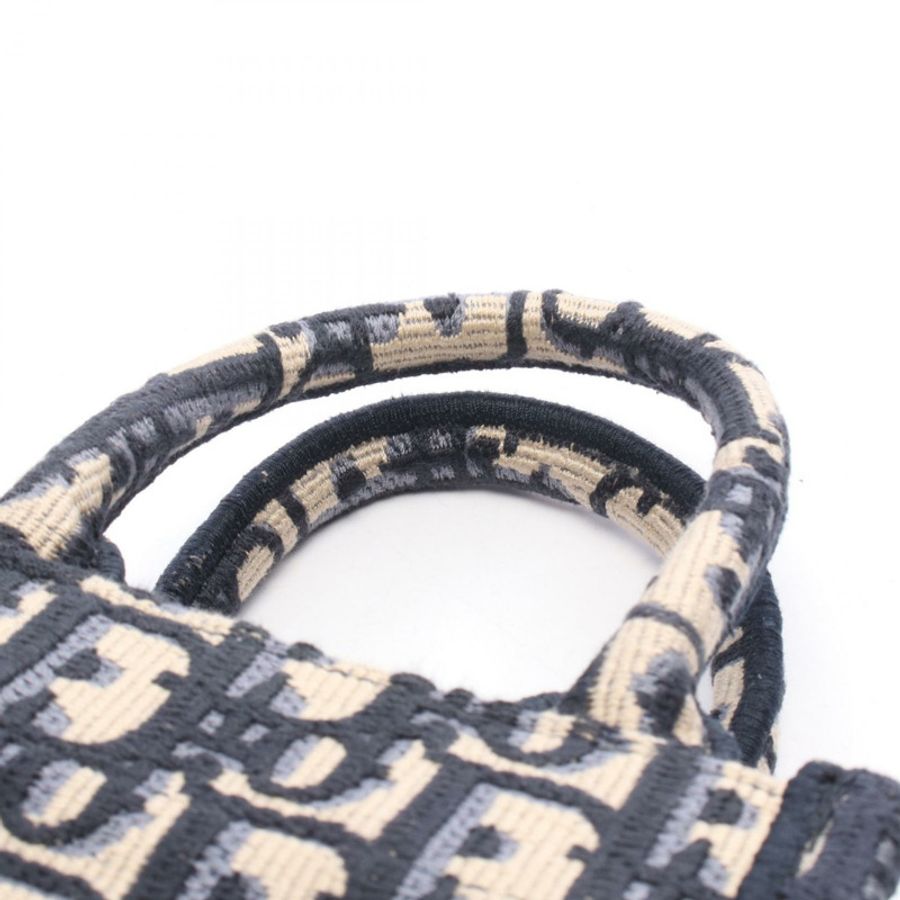 Dior BOOK TOTE 豎款單肩手機手提包 帆布 海軍藍 米色 二手 女士-4