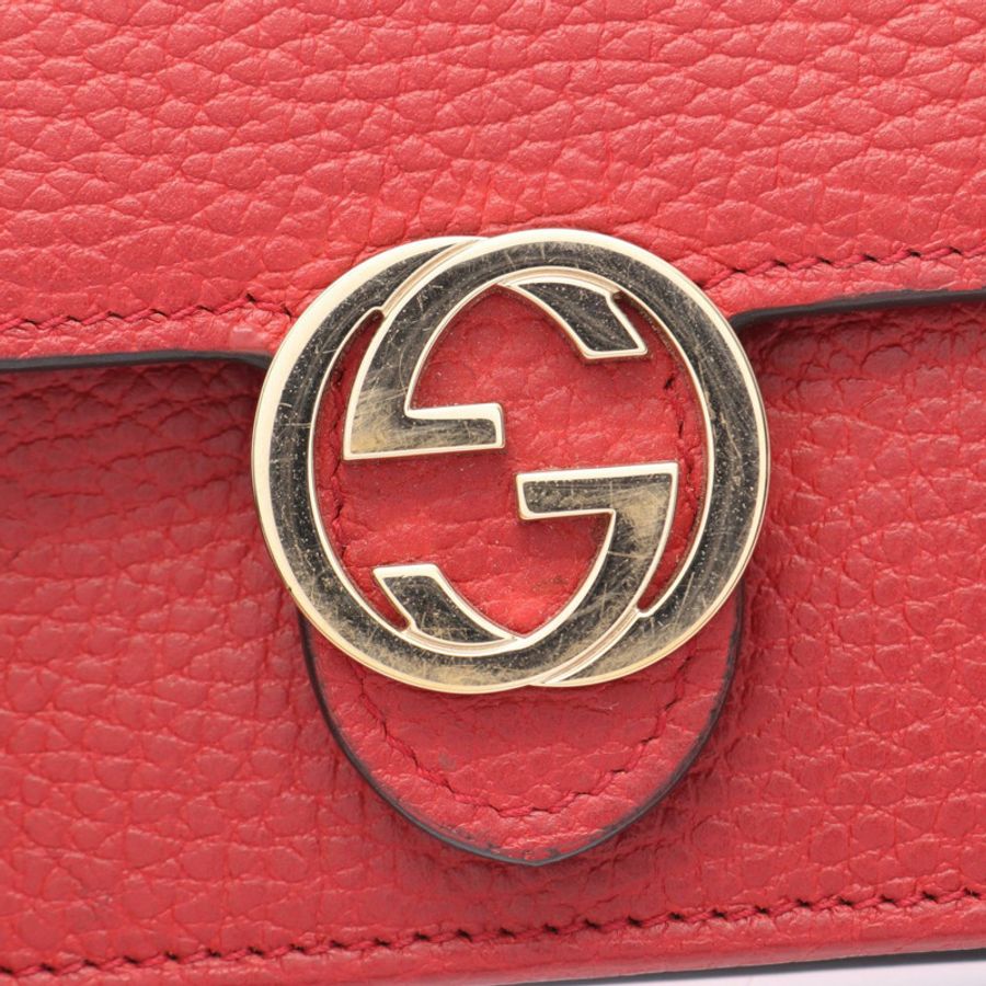 GUCCI 雙G鏈條斜背單肩包 510314 紅色皮革 二手 女士-7