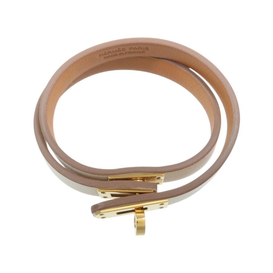 HERMES Swift皮革/金屬Mini Double Kelly Tour Bracelet手鏈Nata-3