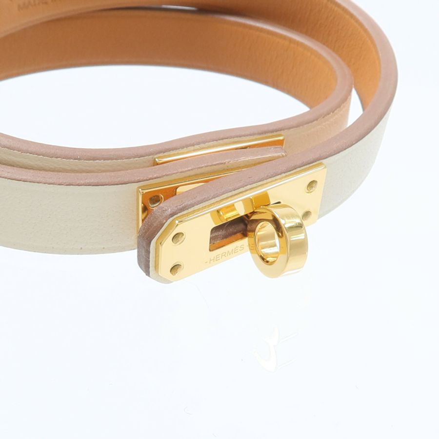 HERMES Swift皮革/金屬Mini Double Kelly Tour Bracelet手鏈Nata-4