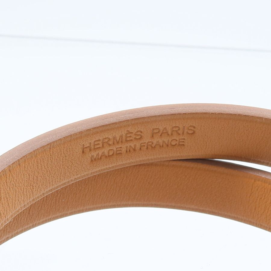 HERMES Swift皮革/金屬Mini Double Kelly Tour Bracelet手鏈Nata-6