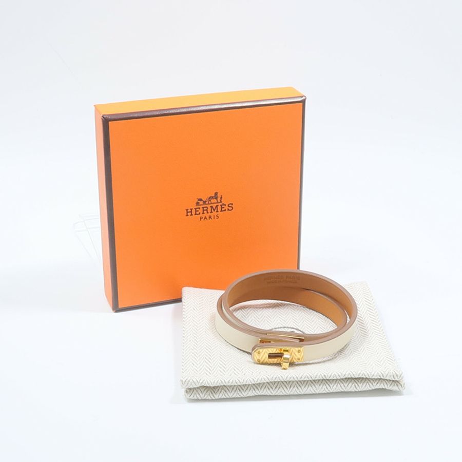 HERMES Swift皮革/金屬Mini Double Kelly Tour Bracelet手鏈Nata-9
