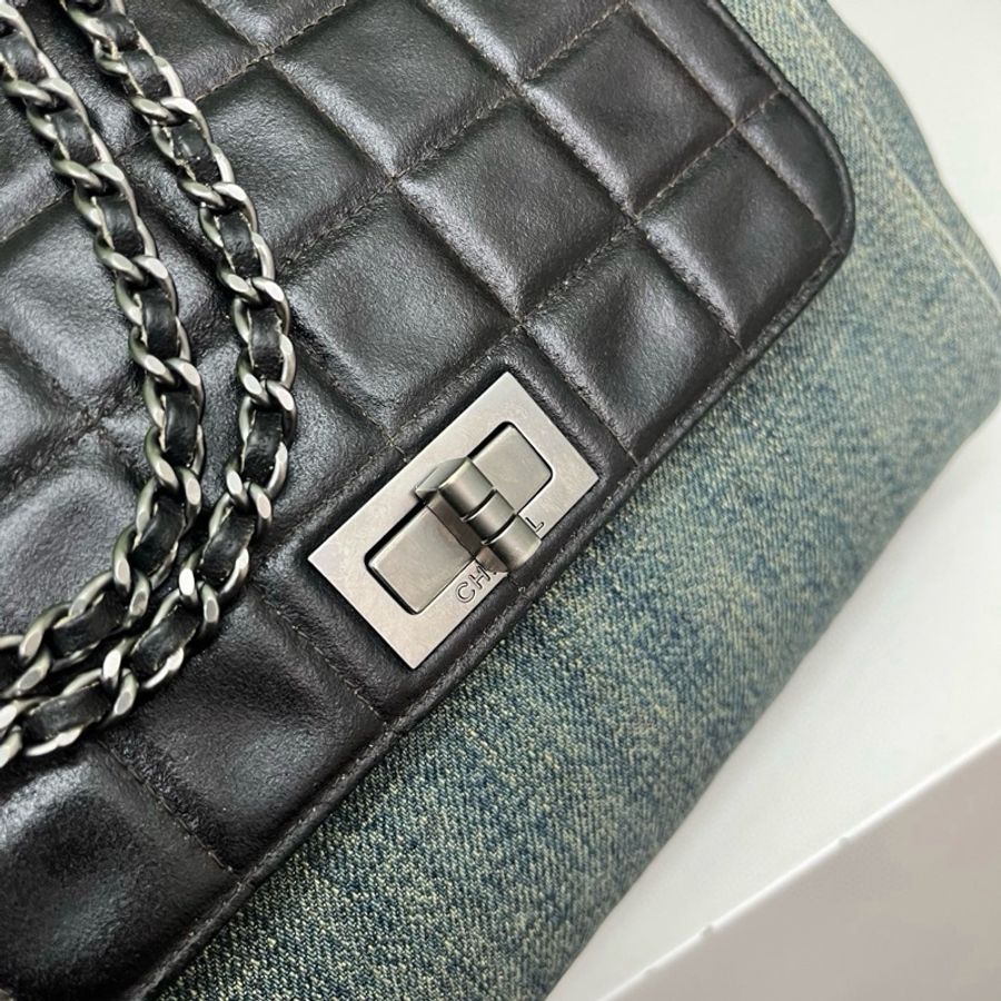 Chanel • 經典2.55冰格拼牛仔鏈條包 做舊銀釦-4