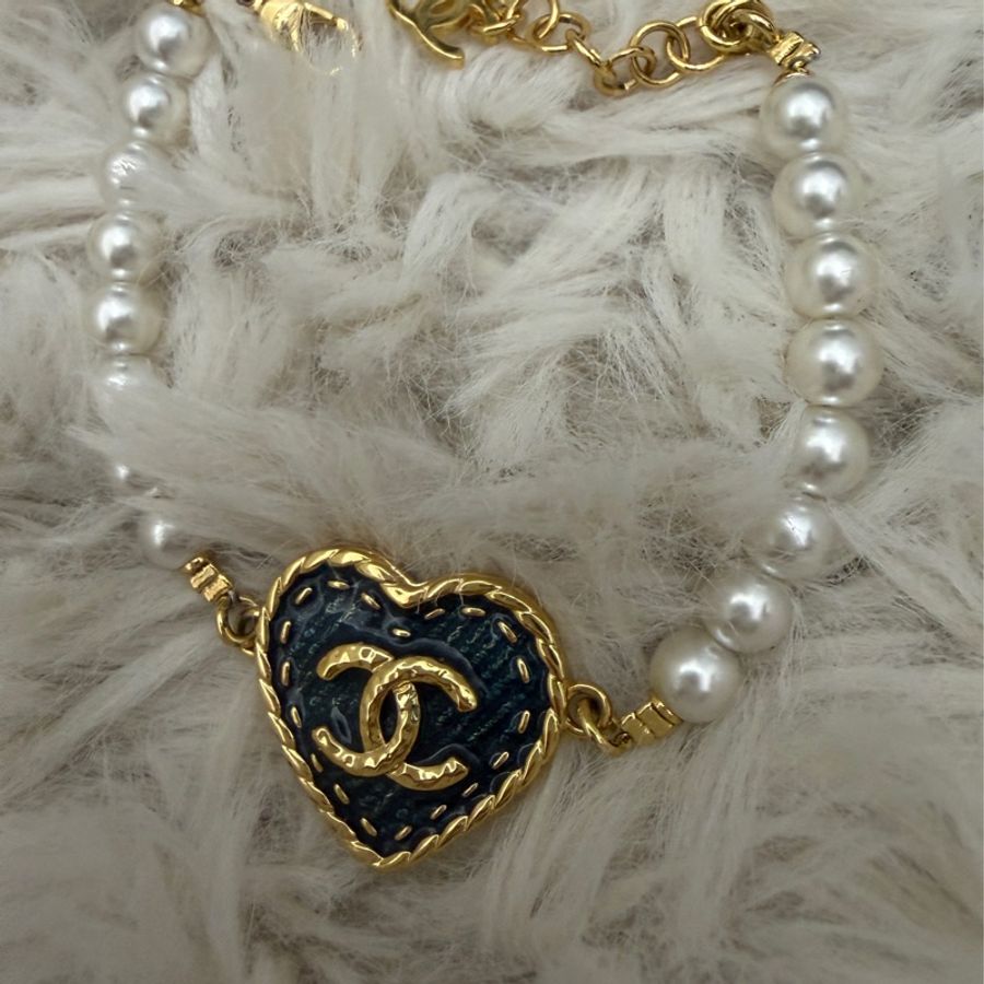 Chanel 牛仔愛心珍珠手鏈-0