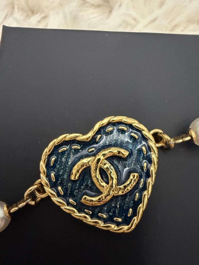 Chanel 牛仔愛心珍珠手鏈-1