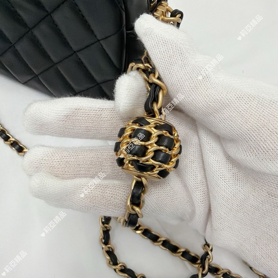 莉亞精品♡ Chanel AS3258 金扣核桃金球相機包 二手美包-11