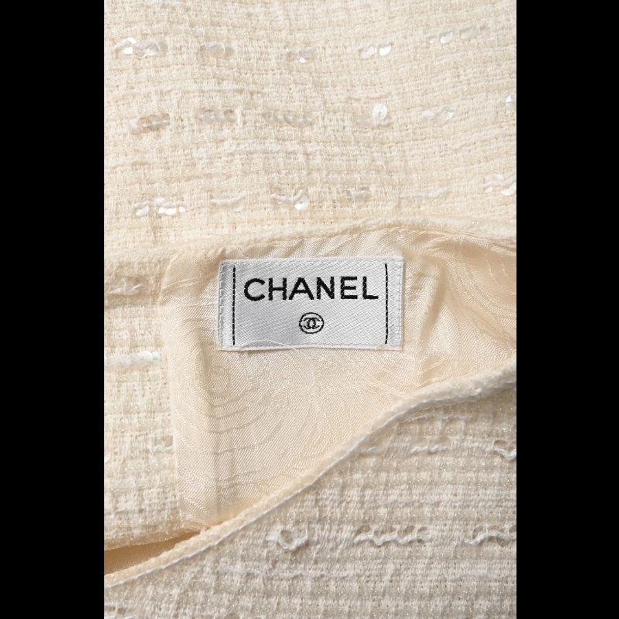 Chanel 00年米白色条纹亮片背后纽扣马甲上衣外套-1