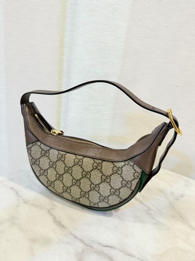 Gucci 咖PVC 咖牛皮金釦Ophidia 迷你手提包-0