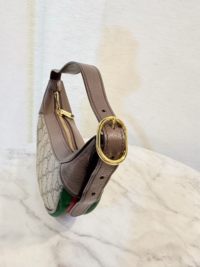 Gucci 咖PVC 咖牛皮金釦Ophidia 迷你手提包-1