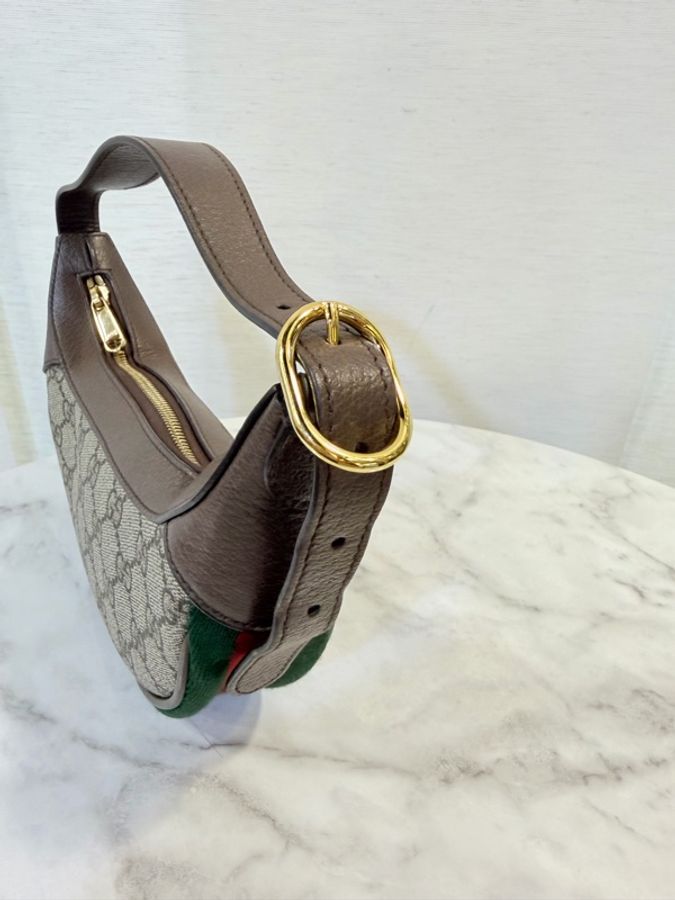 Gucci 咖PVC 咖牛皮金釦Ophidia 迷你手提包-14