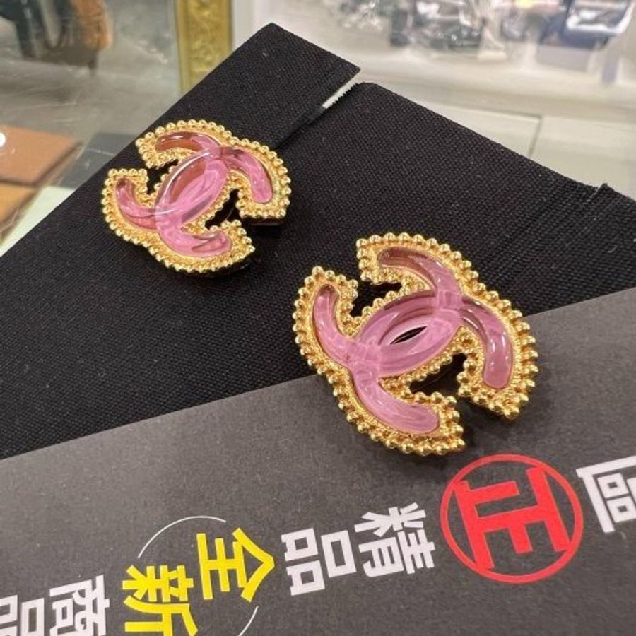 東區正精品㊣CHANEL ABD128 全新香奈兒金色拼紫色果凍雙C滾珠邊針式耳環RZ6569-2