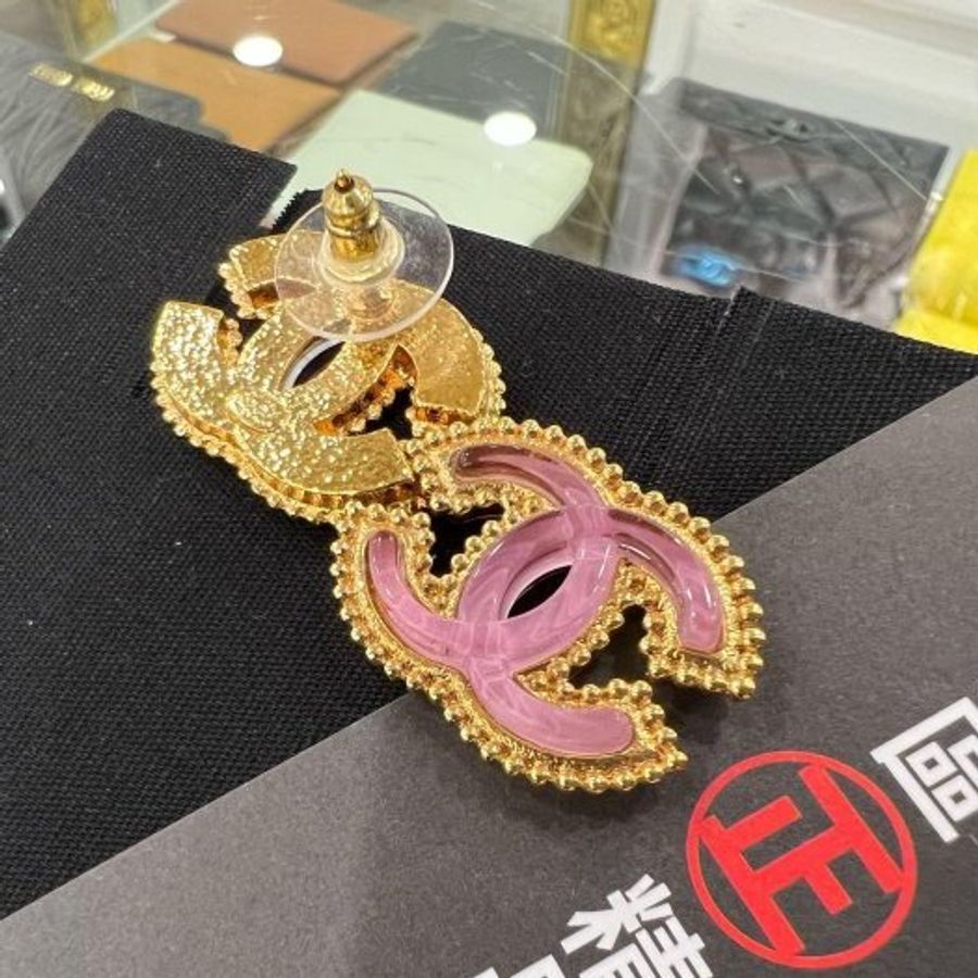 東區正精品㊣CHANEL ABD128 全新香奈兒金色拼紫色果凍雙C滾珠邊針式耳環RZ6569-3