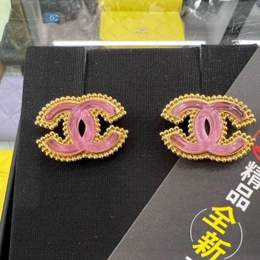 東區正精品㊣CHANEL ABD128 全新香奈兒金色拼紫色果凍雙C滾珠邊針式耳環RZ6569-5